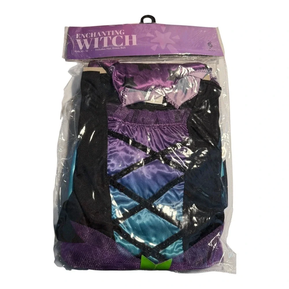 Enchanting Witch Costume Girls Size 10-12 Hat‎ Dress Belt Halloween Outfit